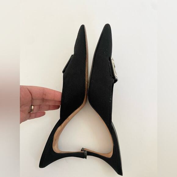 Manolo Blahnik Vintage Black Canvas White buckle pointed toe mules EU 41.5 - Picture 5 of 9